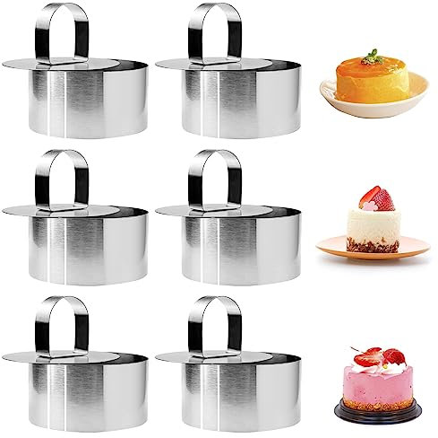 Cisolen 6 Pièces Anneaux à Dessert Anneaux à Manger 8 cm Anneau à Mousse Rond en Acier Inoxydable Anneau à Gâteau pour Mousse Pâtisserie Glaçage Biscuits Gâteau