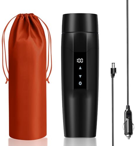 Minihervidor de agua de café de 12 V, 40 ~ 100 ℃ ajustes de temperatura ajustable, sin batería, control táctil, taza de calefacción eléctrica para café, calentador de bebidas portátil de 350 ml, 304