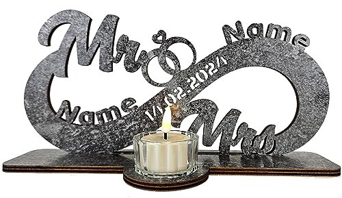 Waluna® Mr Mrs Hochzeitsgeschenk für Brautpaar Teelichthalter mit Zwei Namen und Datum Hochzeitsdeko zum Jahrestag in 12 Farben