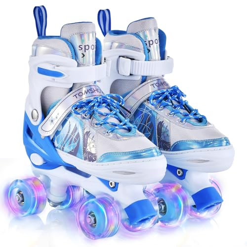 TOMSHOO Rollschuhe Kinder, Roller Skates mit 4 Größen Verstellbar, LED Rädern, Mehrere Größenoptionen, für Weihnachts und Geburtstags Geschenke, Größe M, Blau