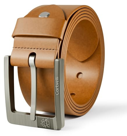 Cartvelli Ceinture homme cuir haute qualité 40 mm - pleine fleur tanné végétal, 3 mm d’épaisseur - Made in Germany - raccourcissable - sans nickel - coffret cadeau élégant