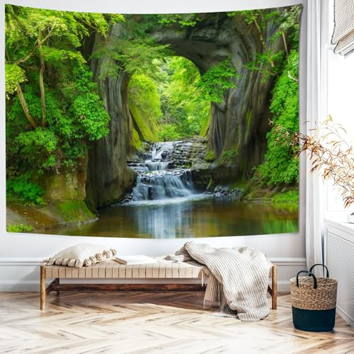 Wycian Arazzo da Parete Paesaggio Arazzo Naturale Foresta Telo da Parete Acqua 200x200 Arazzi Verde Tapisserie Microfibra 200x200cm (Larghezza x Altezza)