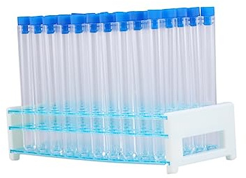 JECOMPRIS Kit De 50 Tubos De Ensayo De Plástico Duro Con Tapón Y Soporte Tubos De Prueba Transparentes Para Experimentos Científicos Y Almacenamiento De Muestras 8.26X4.40X2.63In