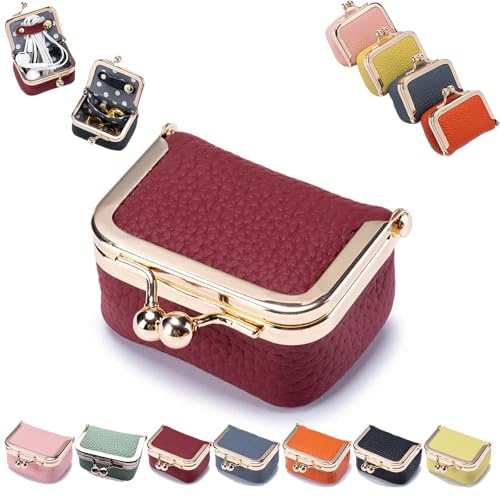 GRFFZX Mini Jewelry Case and Coin Purse - Genuine Leather Organizer Box for Women, Travel Case (#,Red)