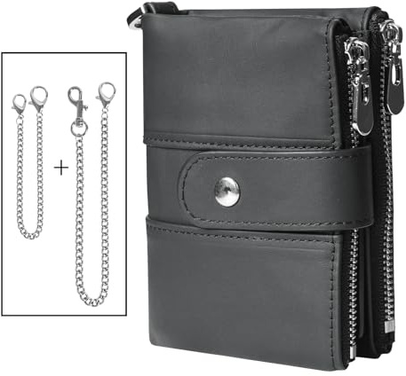 CRFASIBE Cartera Hombre de Cuero con 2 Cadena,Protección RFID,Bifold y Slim