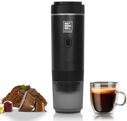 Portable Electric Espresso Machine, 20 Bar Mini Small Car Coffee Maker for Travel, Self-Heating Battery Powered Coffee Brewer Compatible with Ground Coffee & NS Capsules, Black