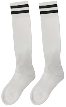 Calcetines hasta la Rodilla, Calcetines con Rayas para Hombre Mujer Niños, Medias Colegio y Fútbol, Disfraces, Colores Blanco, Negro, Azul, Verde, Rojo, (FR/ES, Números, 36, 39, 1, Blanco)