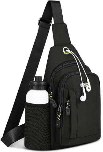HOTUT Sac de Poitrine, Sacoche Homme Bandouliere, Sacs à dos Porté Travers, Sac à Dos Petit avec Port pour Écouteurs, Sling Bag Élégant pour Sport Randonnée Cyclisme Homme et Femme, Noir