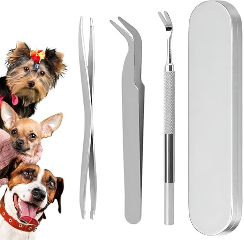 3PCS Tick Remover Tools for Dogs, Professional Stainless Steel Tick Remover Kit for Humans,Cats and Dogs, Includes Tweezers, Two Clips and Storage Box