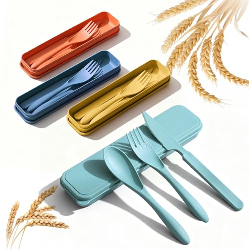 Senndio 4PCS Travel Cutlery Set, Reusable Utensils Set Portable Camping Utensils with Case Tableware(Fork, Knife, Spoon) for Office/School/Picnics