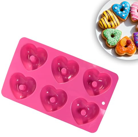 Silicone Donut Moulds for Baking, Cute Heart Donut Tray Doughnut Maker Moulds for DIY Backing Cake Bread (Pink)