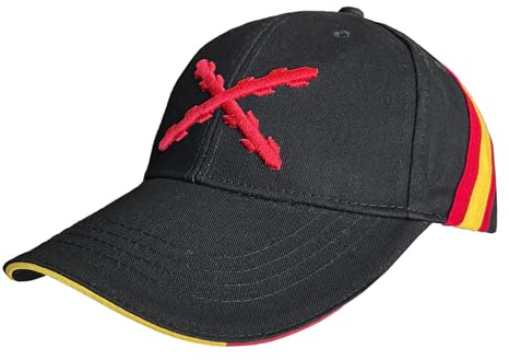 Durabol Gorra de Béisbol España con Cruz de Borgoña, 6 Paneles, 100% Algodón Peinado, Ajustable, con Bandera Española, para Deportes, Golf, Tenis, Uso Diario (FR/ES, Letras, Talla única, Negro)