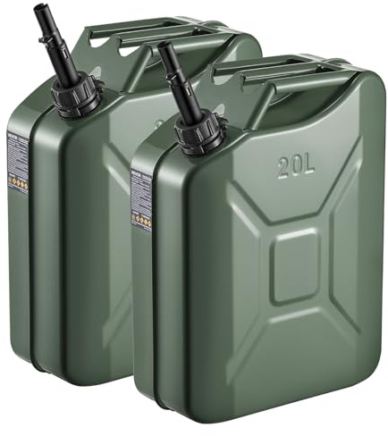 VEVOR Jerrican Essence Métal 20 L Bidon Essence Lot de 2 avec Bec Verseur, Poignée Confortable, Débit Maximal 6 L/min, Réservoir de Carburant pour la Plupart des Voitures, Motos, UTV, Tracteurs, Vert