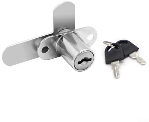 Solaughguy 16/19 mm Zinc Alloy Double Door Lock with 7-Shaped Locking Rod for File Cabinets, Mailboxes and Furniture, Includes 2 Keys, Black/Silver Finish for Enhanced Sec(19mm Silver)