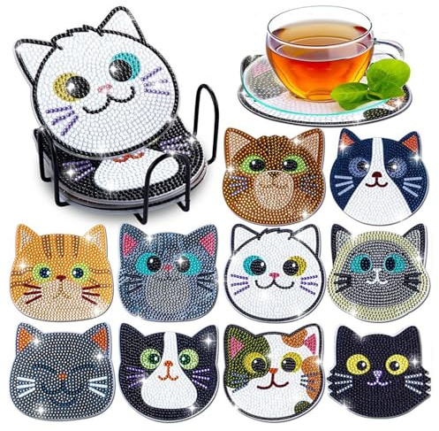 Iirlvior Set di 10 sottobicchieri fai da te con diamond painting 5D, set di sottobicchieri con strumenti e supporto, per il fai da te per adulti