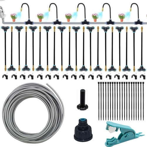 Système d'Arrosage de Jardin 360° Curved Garden Automatic Irrigation System, Arrosage Automatique avec Buse en Cuivre Réglable – Idéal pour Potager surélevé, Parterre, Balcon & Jardin (20 m)