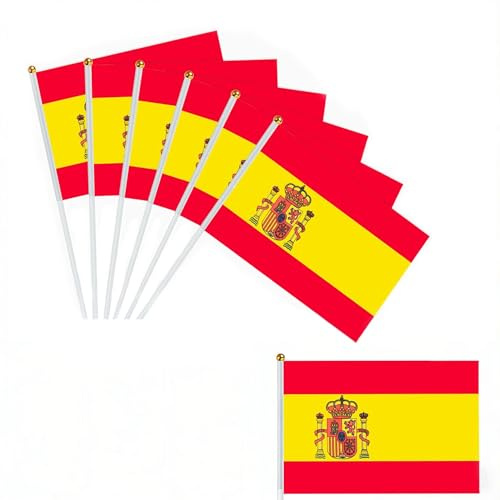 16 Piezas Bandera de Mano España, Palo con Bandera Pequeña de 30 cm – Ideal para Mundial, Eurocopa, Eventos Deportivos, Celebraciones, Desfiles, Fiestas Nacionales y Animación