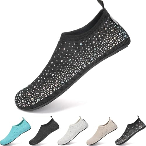 NDTKEWYK Zapatos de Agua Hombre Mujer Zapatos de Playa con Diamantes Brillantes Escarpines Verano Secado Rápido Calcetines Surf y Natación Natación Calzado Acuàticos Deporte (39, Multicolour)