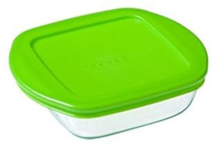 Pyrex Cook&Store - Recipiente Cuadrado, 14 x 12 x 4 cm, Transparente + Tapa, Color Verde