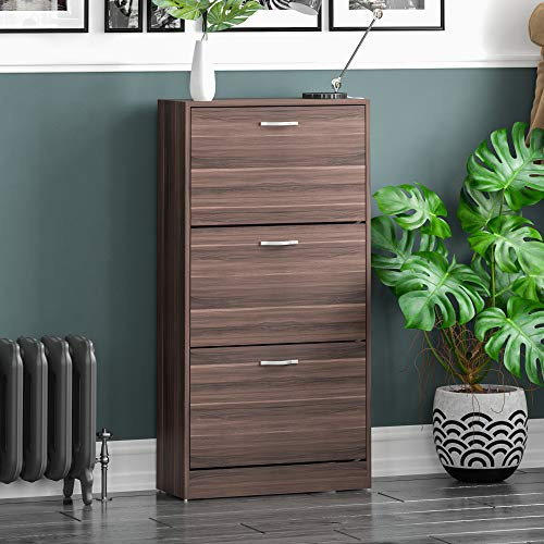 Vida Designs Meuble à Chaussures à 3 Tiroirs, Armoire de Rangement, Organisateur de Meubles en Bois, Unité en Bois, Noyer, 118 x 60 x 24 cm