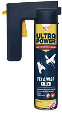 Zero In Ultra Power Fly & Wasp Killer - 600 ml Trigger Aerosol Indoor Use Professional Strength Trigger-grip handle Kills Flies and Wasps, blue