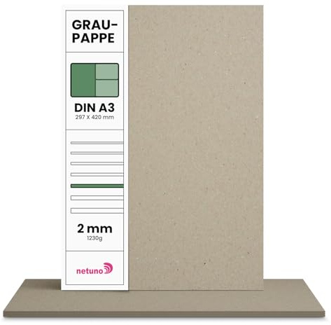 Netuno 100 fogli cartone grigio per rilegatura formato A3 29,7 x 42 cm spessore 2,0 mm 1230g cartoncino grigio liscio per rilegatura bricolage lavoro di cartonaggio scrapbooking rilegature libri
