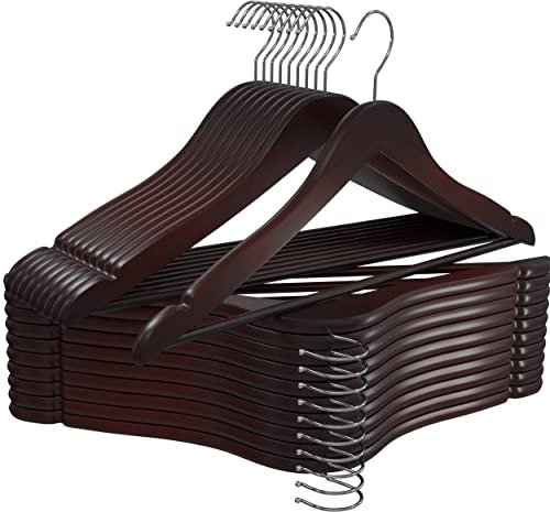 Utopia Home Paquete de 20 Perchas de Madera de Cerezo con Ranuras para Hombros, Antideslizantes y Ligeras para Abrigos, Trajes, Pantalones y Chaquetas