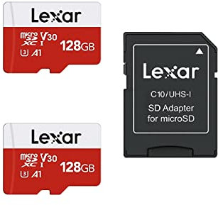 Lexar 128GB 2 Pack Micro SD Card E Series, microSDXC UHS-I Flash Memory Card with Adapter - Up to 100MB/s, A1, U3, Class10, V30, High Speed TF Card (2 microSD Cards + 1 Adapter)