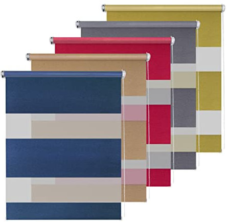 Rikmani Doppelrollo Fensterrollo MON Duo-Rollo Klemmfixierung Zebrarollo Seitenzugrollo ohne Bohren, lichtdurchlässig und verdunkelnd 95x150 cm, blau