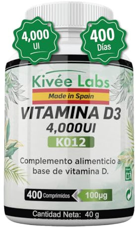 KivéeLabs® 470 Comprimidos Vitamina D3 4000 UI Dosis Alta - 470 Días de Suministro, Vitamina D Colecalciferol Vegetariano Contribuye a la Función Normal del Sistema Inmunológico para Músculos y Huesos