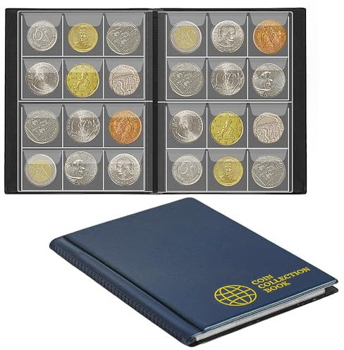 120 fickor myntsamlaralbum passar för mynt under 25 mm, 30 x 30 mm | Uncle Paul 3,5 x 3,5 cm mynthållare samlarförvaring bok för Penny, Euro CS0112BL