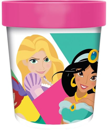 Tataway Disney Bicchiere rosa per bambine in plastica Principesse Jasmine Rapunzel Belle Biancanev Ariel Cenerentola Bella addormentata 260 ml con base antiscivolo