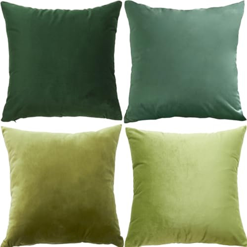 GONOVE Kissenbezüge 40x40cm Weicher Samt Bunte Plain Kissenbezug 4er Set Dekorative Kissenhülle Zierkissenbezüge Kissen für Sofa Couch Zuhause Wohnzimmer, Grün Serie02