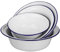 Luxshiny 4 Stück Emaille-Schüssel Weiß Rund Müslischale Vintage-Emaille-Suppenschüssel Salat-Servierschüssel Teigschüssel Mit Blauem Rand Brotschüssel Teller Obstschale Emailleware