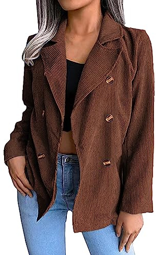 L9WEI Blazer para mujer, chaqueta de pana con solapa, elegante, para mujer, monocolor, manga larga, para otoño e invierno, marrón, L