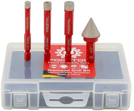 FOCSTOL Juego de Brocas Diamante - 4 piezas 6/8/10mm Fresa Diamante+20mm Brocas Chaflán Biselado con Mango Hexagonal para Porcelanico Cerámica Mármol Granito