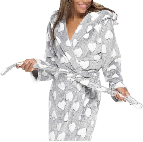A2Z Dam Lyxig Fleecemorgonrock Med Hjärtmönster Morgonrock - Robe 133 Grey 12-14