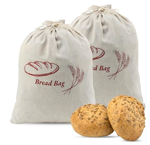 2 Stück Brotbeutel Leinen Brotbeutel Aufbewahrung Frischhalten 40x30cm Leinenbeutel Brotsack für die Brot Aufbewahrung