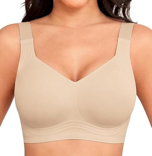 Yommay Wireless Women's Everyday Bras Full Coverage Soft Comfort Padded Bra Ladies No Underwire Seamless Bras,Nude,XL
