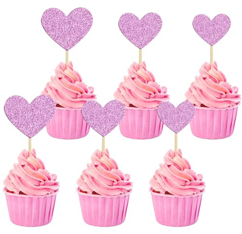 Set di 30 decorazioni per torte con paillettes a forma di cuore, muffin a forma di cuore, decorazione per cupcake per San Valentino, matrimonio, fidanzamento, festa prematrimoniale, San Valentino