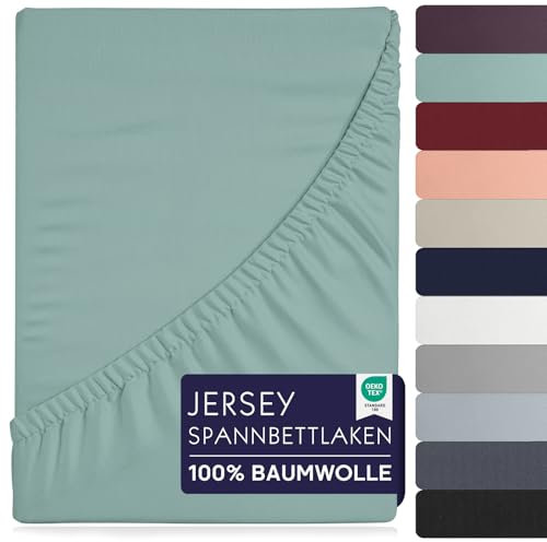 BRB Home Spannbettlaken 180x200cm - Spannbetttuch für Dicke Matratzen bis zu 27 cm 100% Baumwolle Oeko-TEX Zertifiziert Bettlaken Jersey Bettware Bettbezug für Boxspringbett (Grün - 180x200)