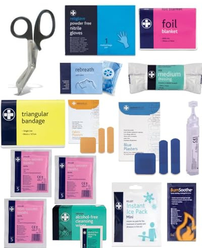 Premium 90 Piece General First Aid Refill - Stocked with Essential First Aid Inc Ice Pack Eyewash Gauze and More.
