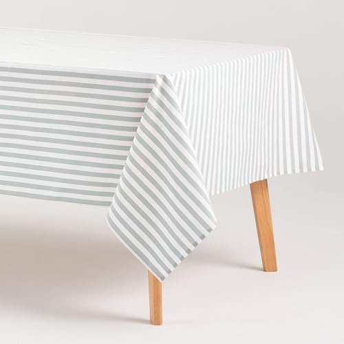 GAMUSI Mantel Antimanchas Rectangular Tela algodón Impermeable Rayas Agua Marina, 140x300 cm