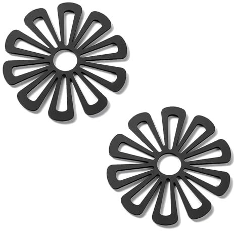 2 Pcs Silicone Trivets for Hot Pans, Heat Resistant Non Slip Trivets, Thicker Reusable Silicone Heatproof Hot Pan Mats, for Kitchen Cooking Dining Kitchen Worktop Teapot Stand.(Black)