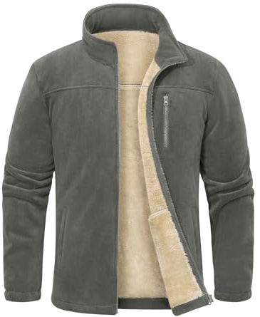 Voqeen Homme Veste Polaire Hiver Chaud Fleece Jacket de Randonnée avec Poches Zippé Sweatshirt Sans Capuche Epais Manteau avec Poignets Élastiques