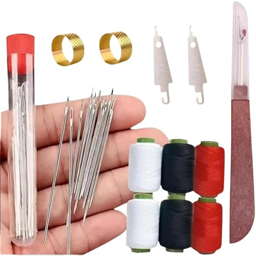 Steel Sewing Needles, Sewing Kit, Large Eye Needles Set with Needle Case, Threaders, Thimbles, Threads, Seam Rippers, Perfect for Travel, DIY Projects, Home Sewing, and Quick Repairs