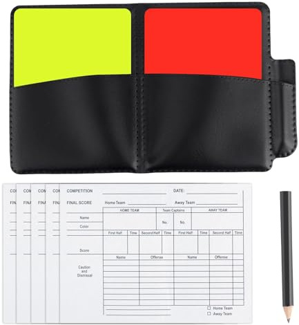 QGH Soccer Referee Card Kit: Warning Red Yellow Cards with PU Leather Case, Recording Papers & Pencil - Referee Kit for Football, Volleyball, Rugby, Baseball – Essential Coaches Accessories