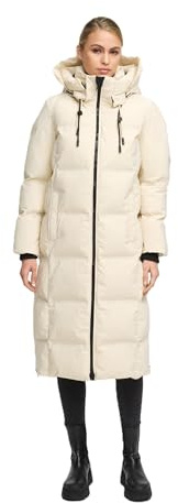 MARIKOO Damen Wintermantel (XS-5XL) - gesteppt, abnehmbare Kapuze, winddicht - N102 - Cream Größe L - Gr.L