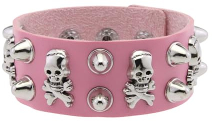 Hkfgdjdl Punk Gothic Wide Leather Bracelet With Skull Studs Designs for Men Women Alternative Styles Jewelry Accessory