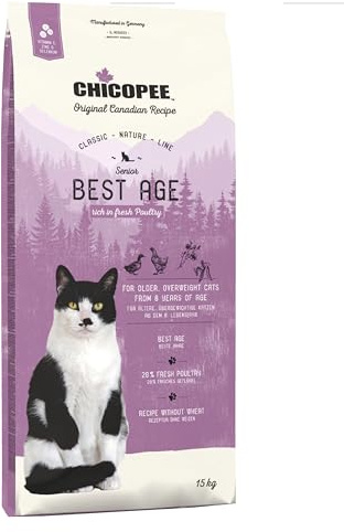 Chicopee CNL Senior Best Age Poultry 15 kg torrfoder för katter | av Bosch | kattmat | kanadensiskt recept | Tillverkad i Tyskland | Ett varumärke från Bosch djurfoder
